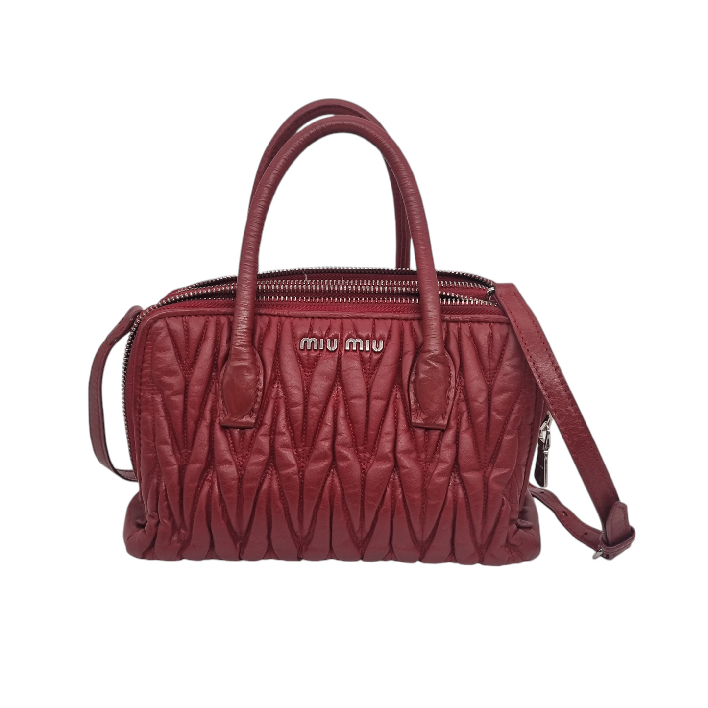 Miu Miu Logo Plaque Matelasse Red Leather Size 26x13x17