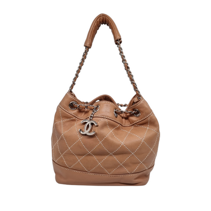 Chanel Surpique Drawstring Bag Brown #10 Size 22x13x23