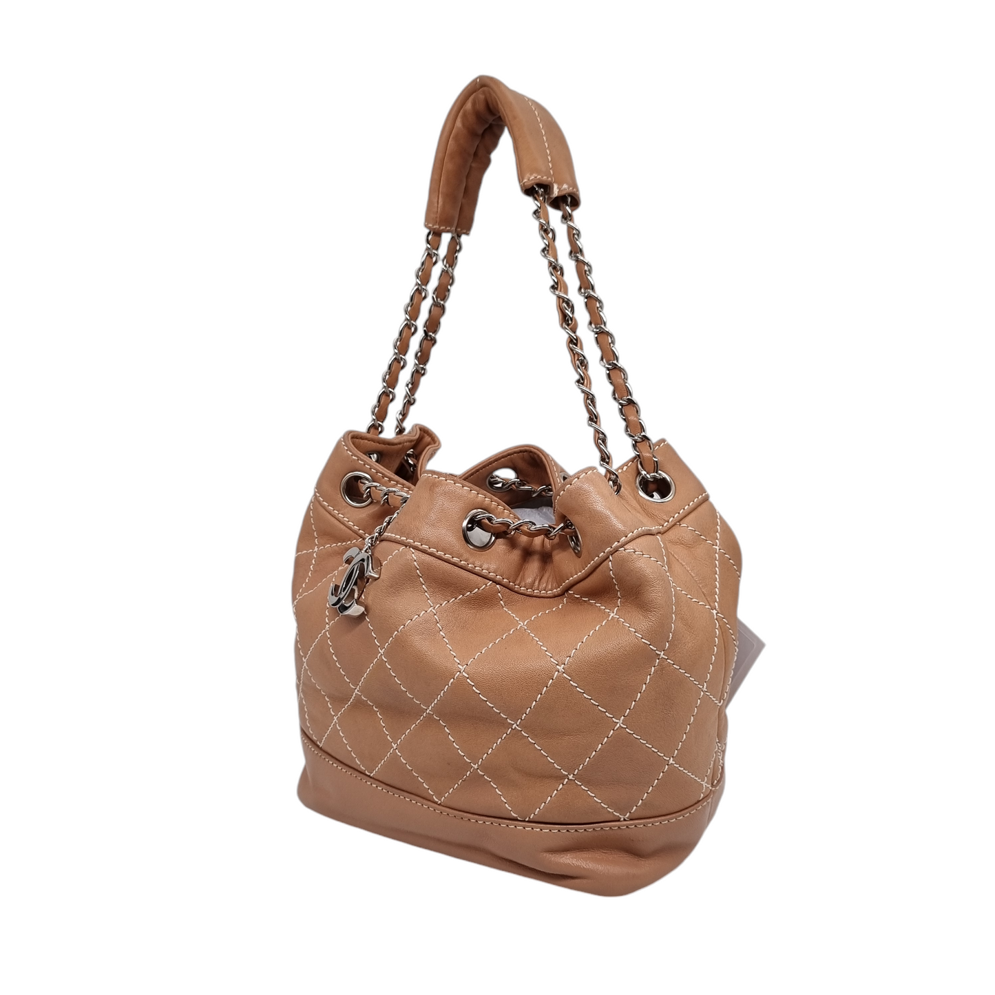 Chanel Surpique Drawstring Bag Brown #10 Size 22x13x23