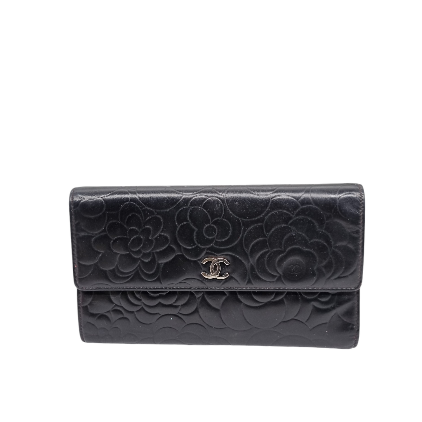 Chanel Camellia Long Wallet Black #14 Size 20x12