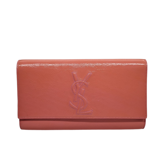 Yves Saint Laurent Belle De Jour Flap Clutch Patent Pink Size 28x16