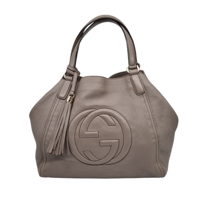 Gucci Soho Leather Shoulder Bag Grey Size 34x12x30