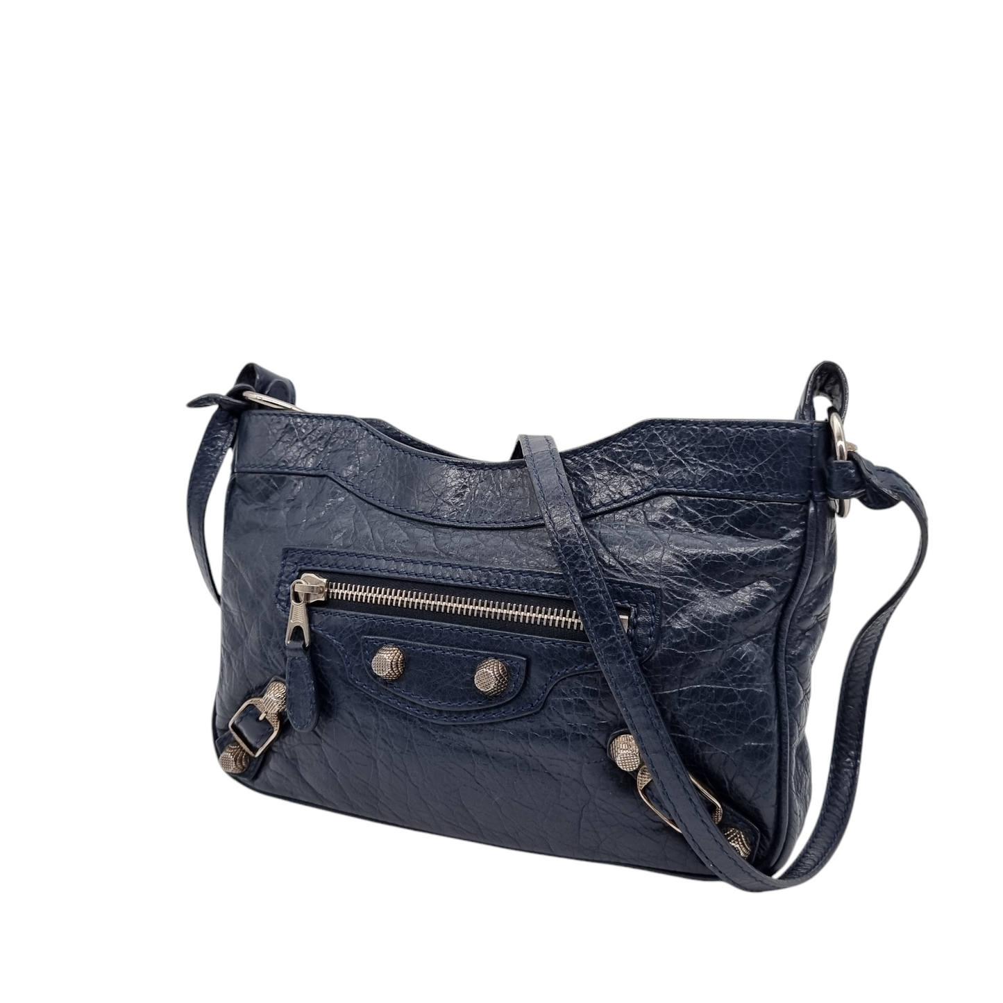 Balenciaga Hip Lambskin Giant Sling Bag Navy SHW #E 2015 Size 23x5x15