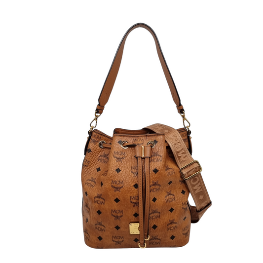 MCM Visetos Drawstring Bucket Bag Brown Size 23x15x25