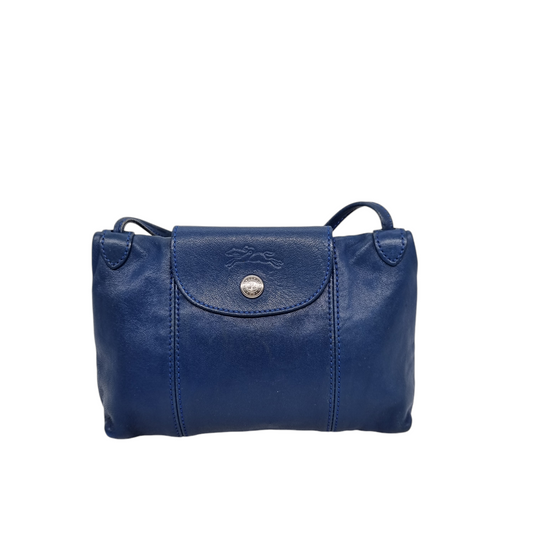 Longchamp Le Pliage Cuir Crosbody Mini Bag Blue Size 21x7x13