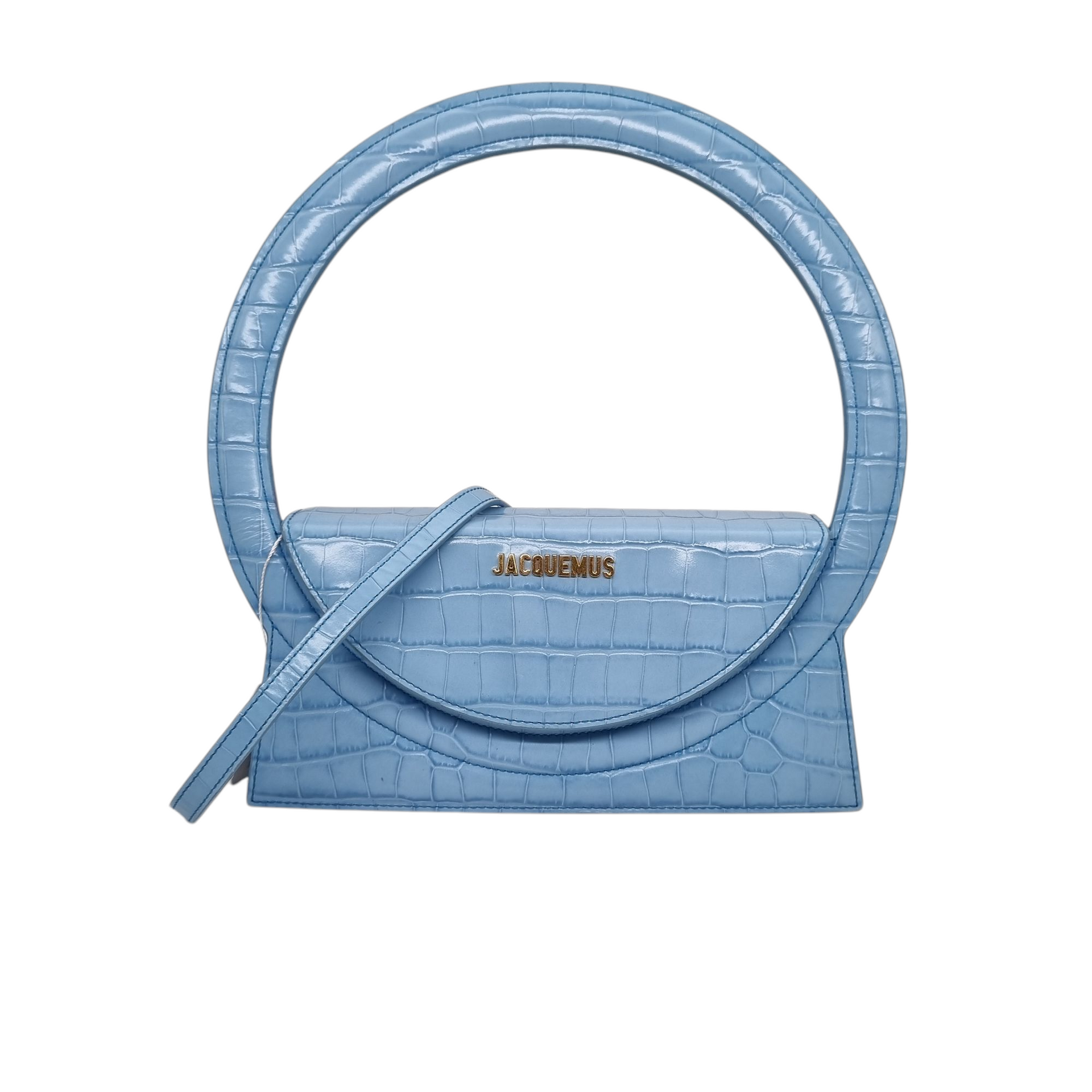 Jacquemus Le Sac Blue Rond Croco Embossed Size 24x7x13