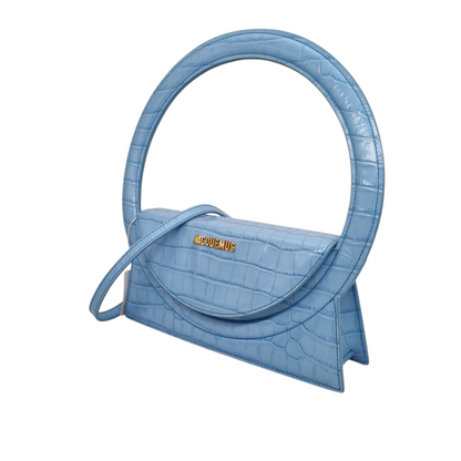 Jacquemus Le Sac Blue Rond Croco Embossed Size 24x7x13