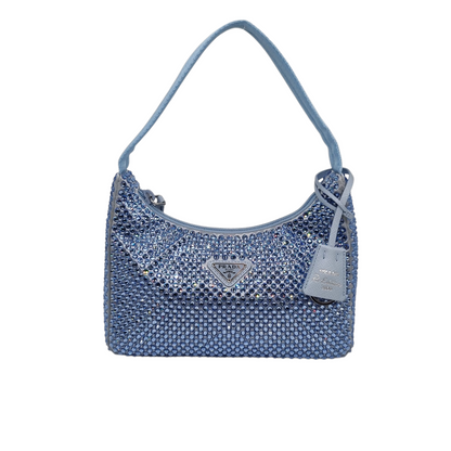 Prada Re Edition Crystal Embellished Satin Blue Size 22x6x16