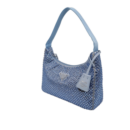 Prada Re Edition Crystal Embellished Satin Blue Size 22x6x16