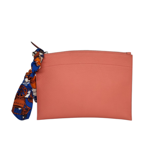 Hermes Bazaar Clutch Bag Logo Pink #T 2015 And Twilly Tie Silk Size