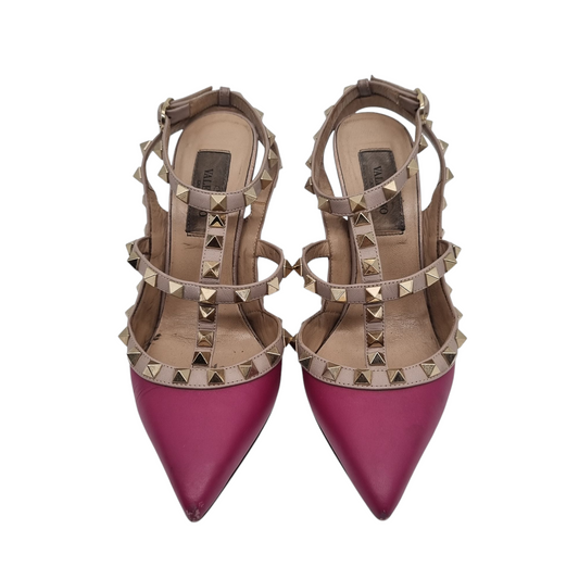 Valentino Garavani Rockstud Heels Maroon Size 35/23 dr ujung