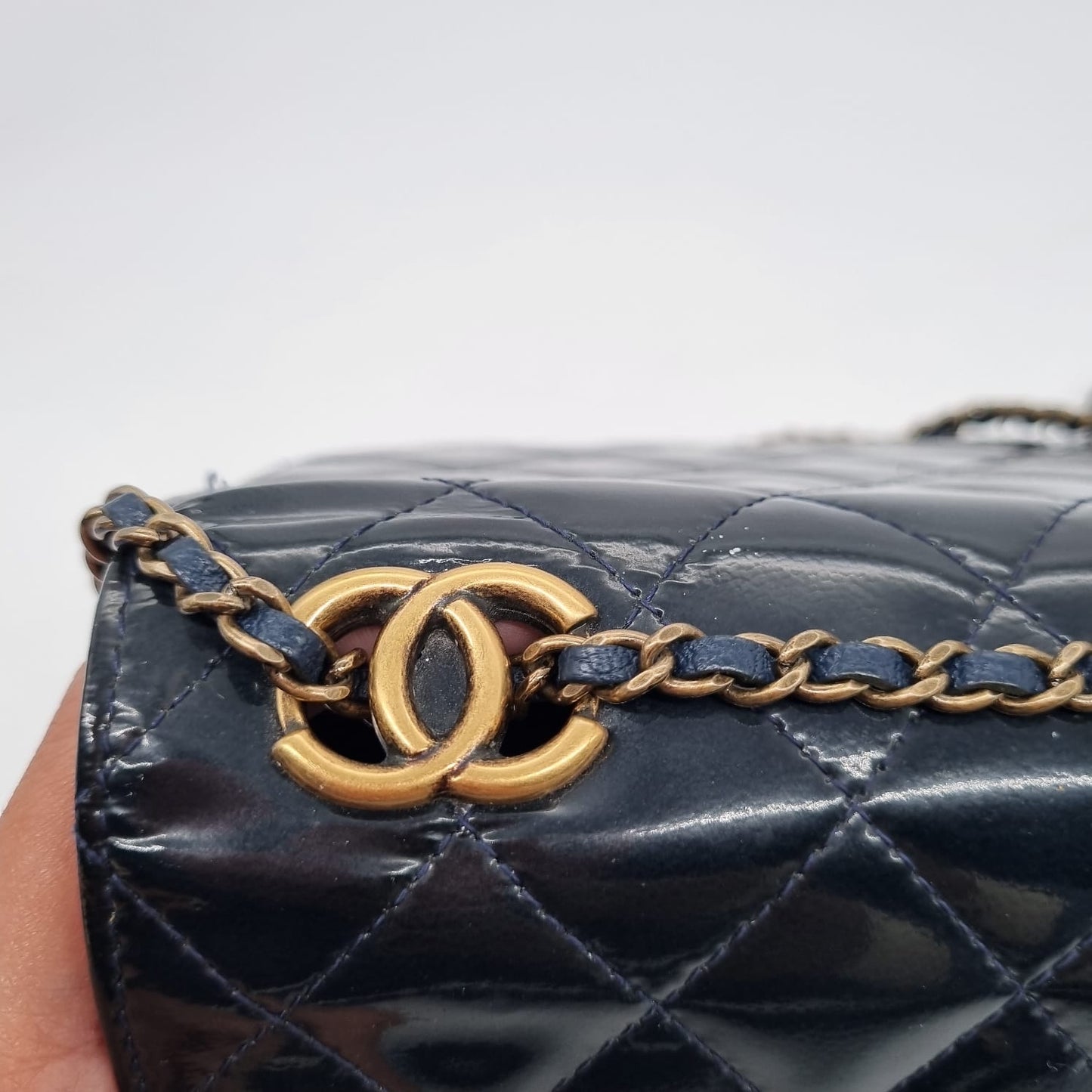 Chanel Boy WOC Eyelet Dark Navy #21 size 19x4x12