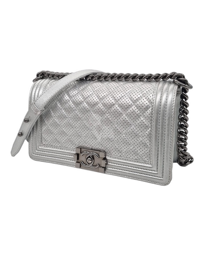 Chanel Boy Medium Silver Metallic RHW #18 Size 24x6x15