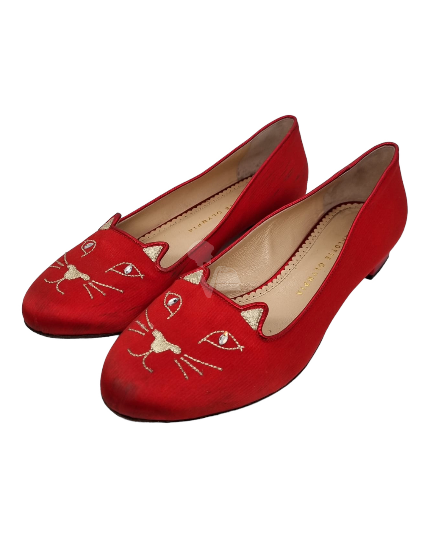 Charlotte Olympia Kitty Flat Satin Red Size 39/25