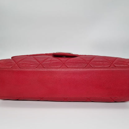 Chanel Glazed Caviar Nature Medium Flap Bag Red Size 38x8x18 #13