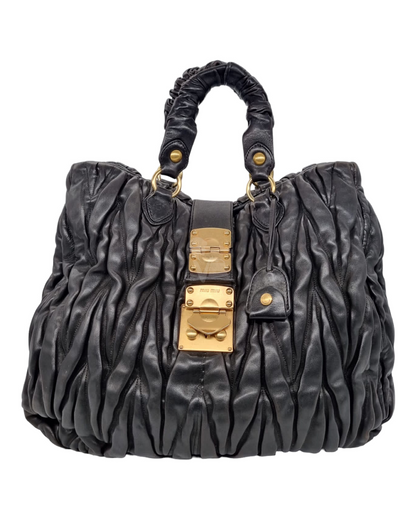 Miu Miu Matelasse Nappa Leather Handbag Black Size 38x14x34