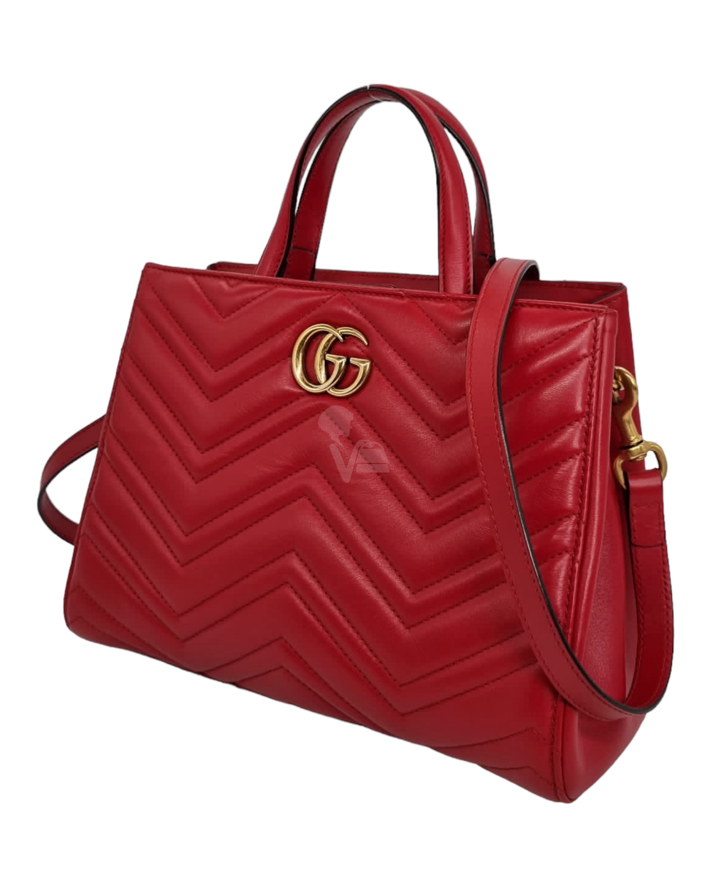 Gucci GG Marmont Top Handle Tote Leather Red Size 26x8x20