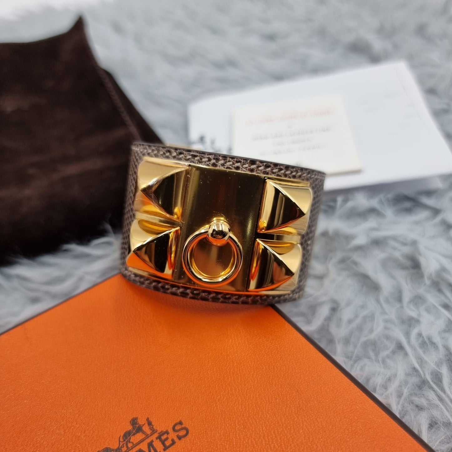 Hermes Collier de Chien Lizard GHW Bracelet #X 2016