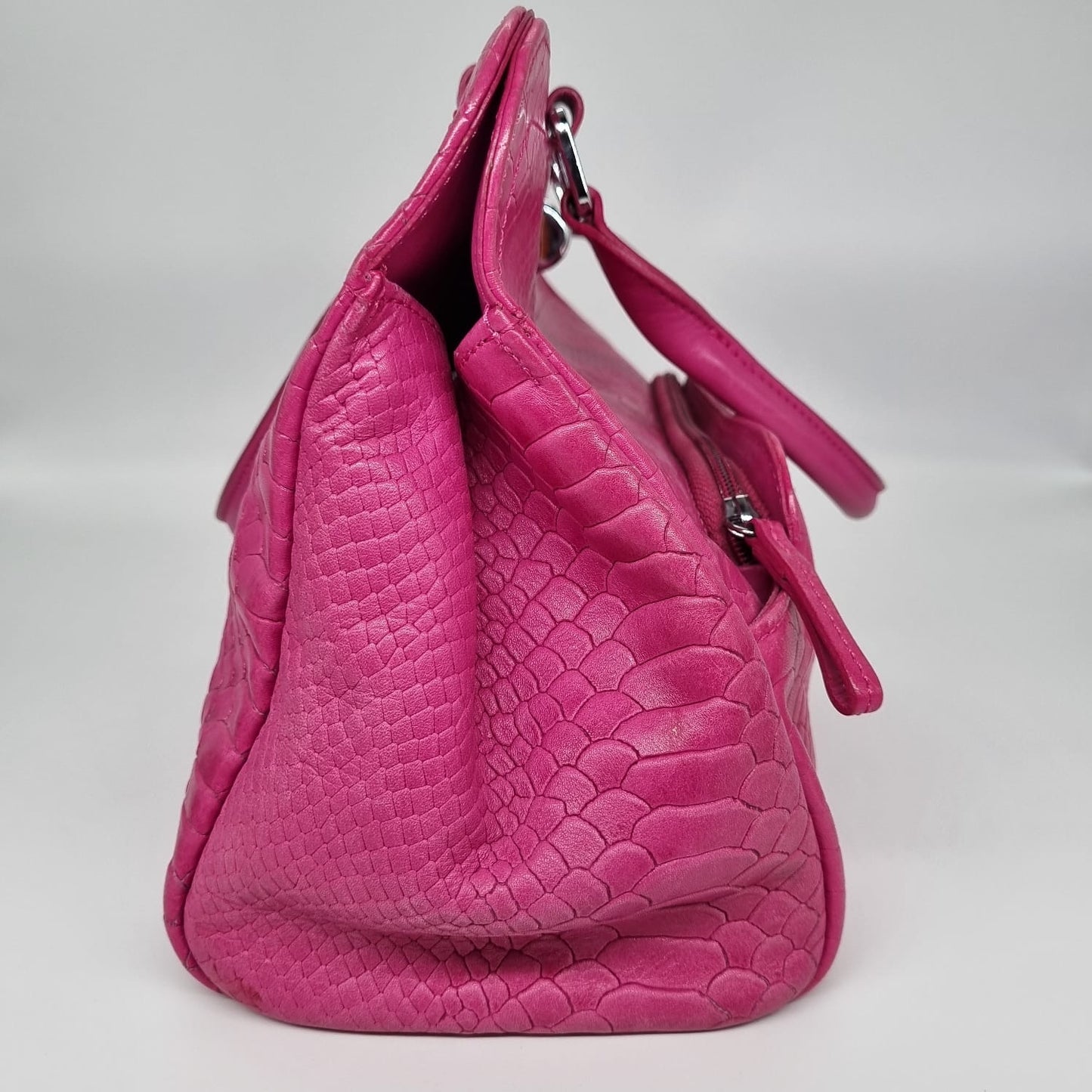 Longchamp Handbag Snake Skin Pink Size 32x9x29