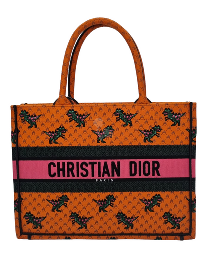 Dior Book Tote Dragon and Fire Embroided Canvas Small Orange 2021 Size 35x16x28