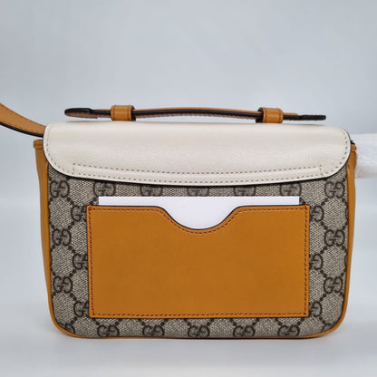 Gucci Padlock GG Supreme Mini Flap Shoulder Bag White Mustard 2023 NEW Size 20x4x15