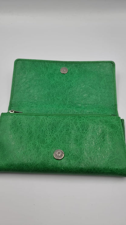 Balenciaga Motorcross Classic Long Wallet Green Size 19x10