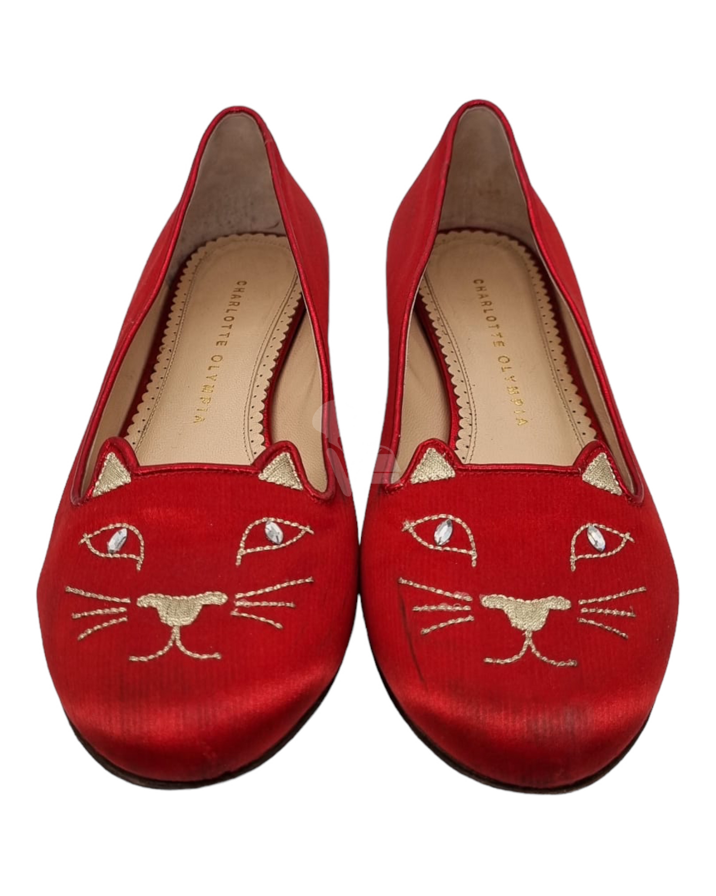 Charlotte Olympia Kitty Flat Satin Red Size 39/25