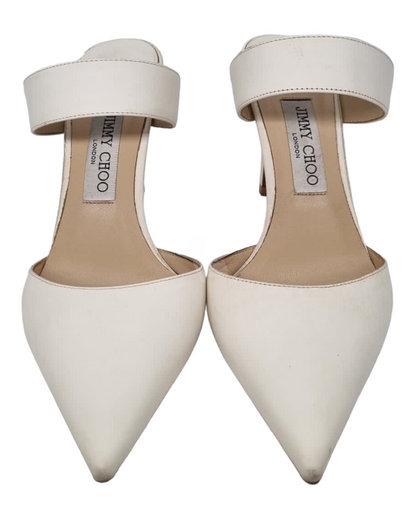 Jimmy Choo Magie Pointed Mules Heels White Size 39,5/26