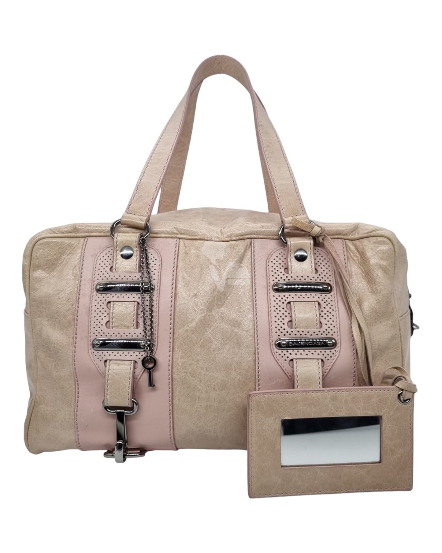 Balenciaga Perforated Hook pink beige speedy bag size 32x14x22