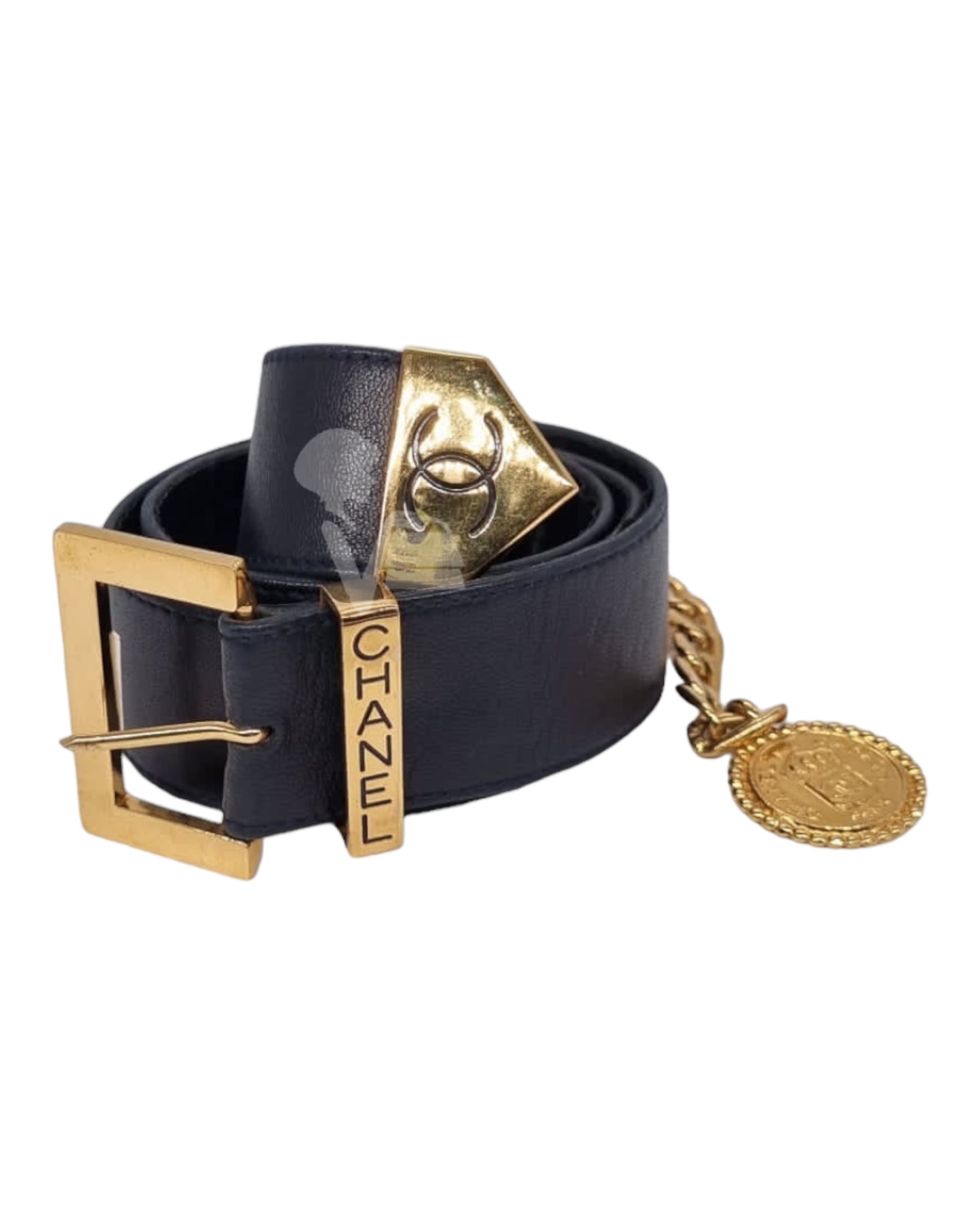 Chanel Belt Leather Black with Medalion Gold (Size 70/28)