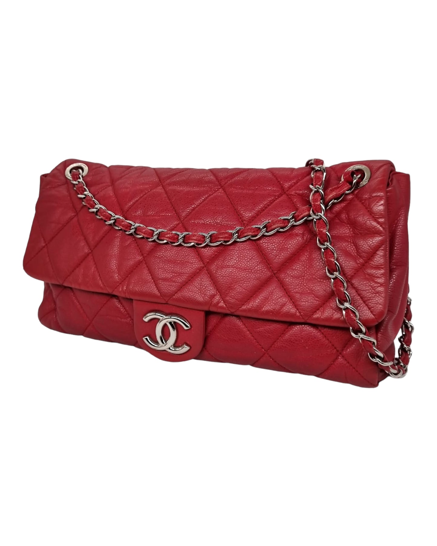 Chanel Glazed Caviar Nature Medium Flap Bag Red Size 38x8x18 #13