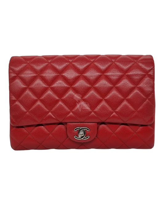 Chanel Classic Single Flap Clutch Red Caviar SHW #18 Size 28x20