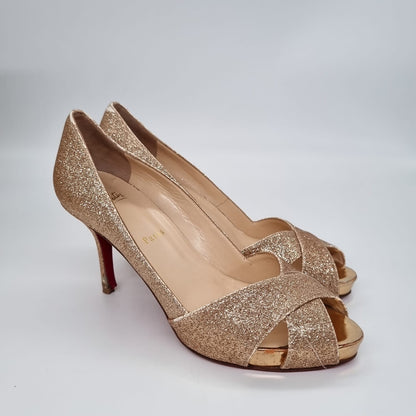 Christian Louboutin Shelley Heels Glitter Gold Size 38/24