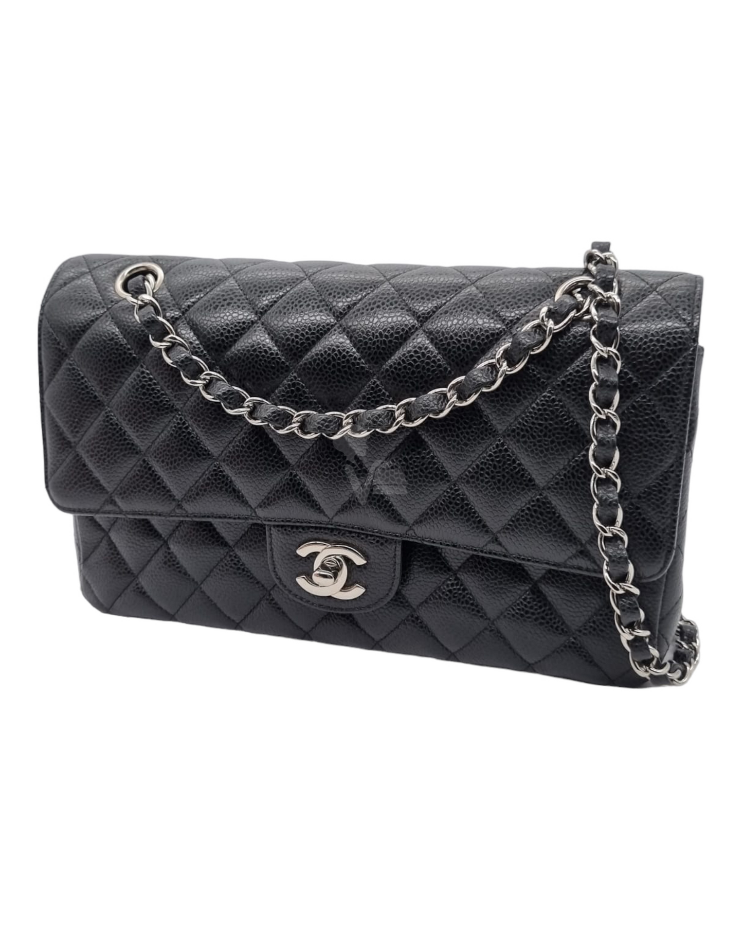 Chanel Medium Classic Double Flap Black Caviar #25 Size 25x6x17