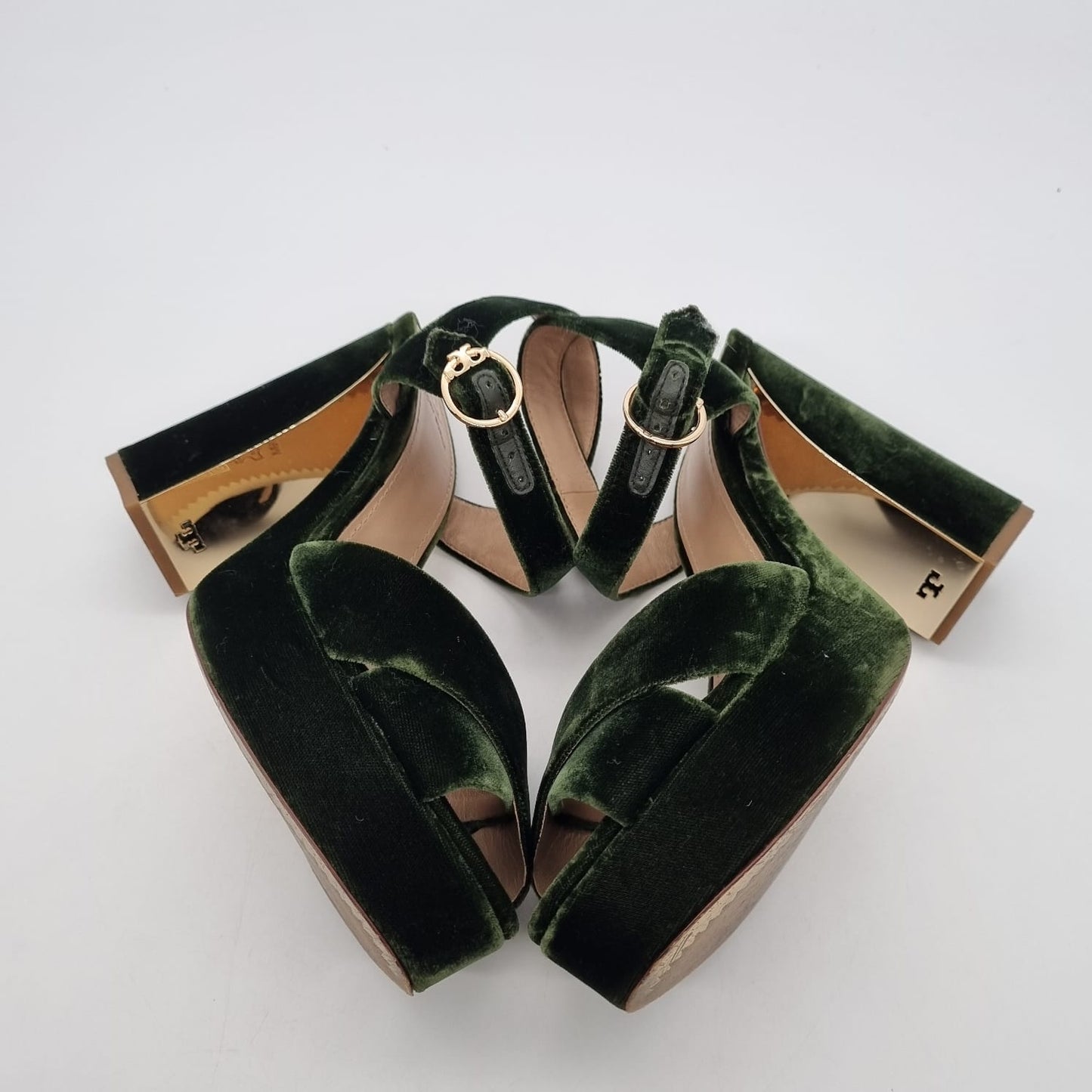 Tory Burch Loretta 115MM Platform Sandal Velvet Banana Leaf Size 7,5/24,5