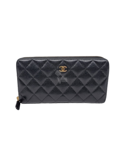 Chanel Classic Zipper Long Wallet Black Caviar #21 size 19x10