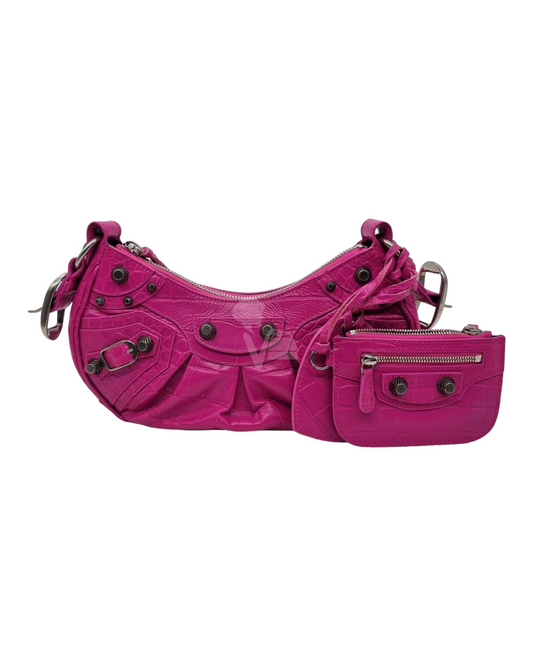 Balenciaga Le Cagole XS Shoulder Bag Croco Fuschia #R 2022 Size 24x6x12