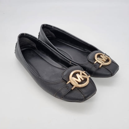 Michael Kors Lilie MOC Leather Flat Shoes Black Size 6.5M / 23.5