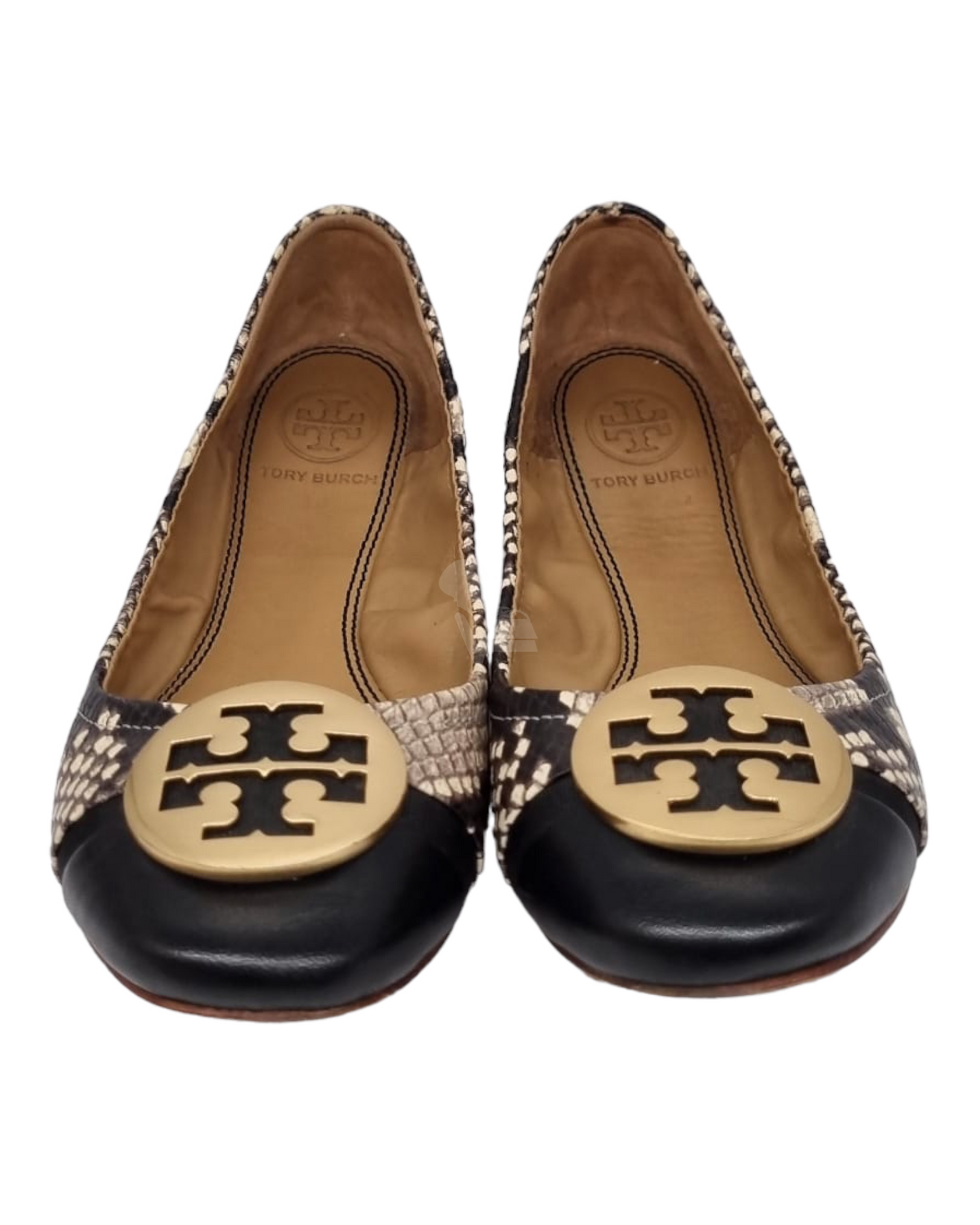 Tory Burch Minnie Captoe Ballet Stamped Snake Printed Nappa Leather Size 5/22