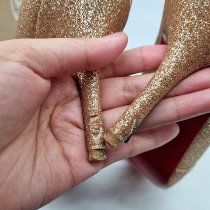 Christian Louboutin Shelley Heels Glitter Gold Size 38/24