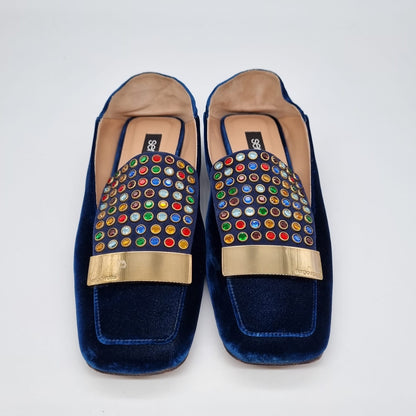 Sergio Rossi Loafer Blue Velvet Size 38/25