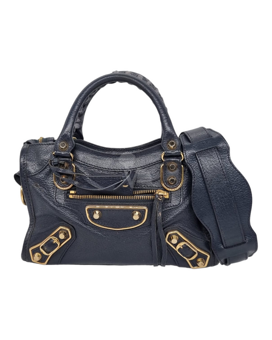 Balenciaga Mini City Edge Navy GHW #Z 2018 Size 24x7x15