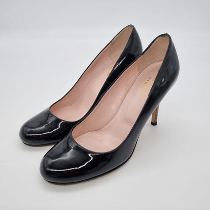 Kate Spade Karolina Black Patent Burlwood Heels Size 38/24