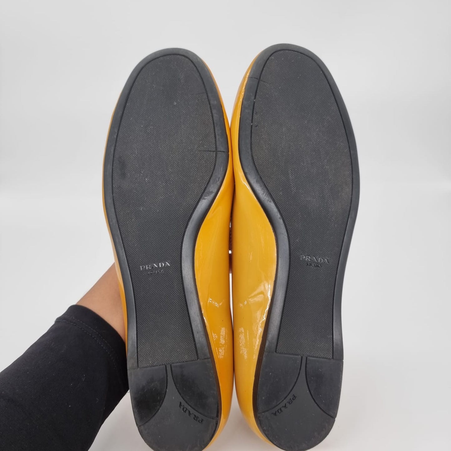 Prada Flat Shoes Patent Yellow Size 39,5/26