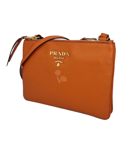 Prada Vitello Phenix Bandoliera Papaya NEW Size 24x2x17