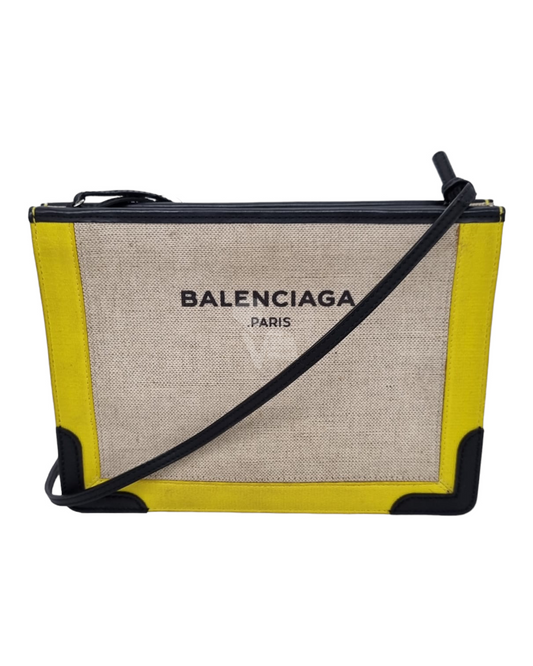 Balenciaga Navy Pochette Yellow Canvas #F 2015 Size 26x5x19