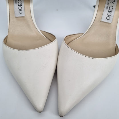 Jimmy Choo Magie Pointed Mules Heels White Size 39,5/26