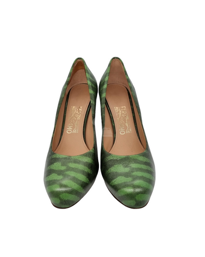 Salvatore Ferragamo Printed Green Heels size 7,5 C / Insole 24.5