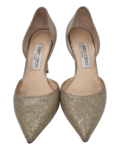 Jimmy Choo Heels Lame Glitter Gold Size 38/25