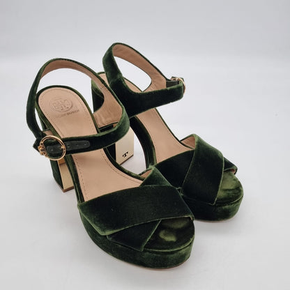 Tory Burch Loretta 115MM Platform Sandal Velvet Banana Leaf Size 7,5/24,5